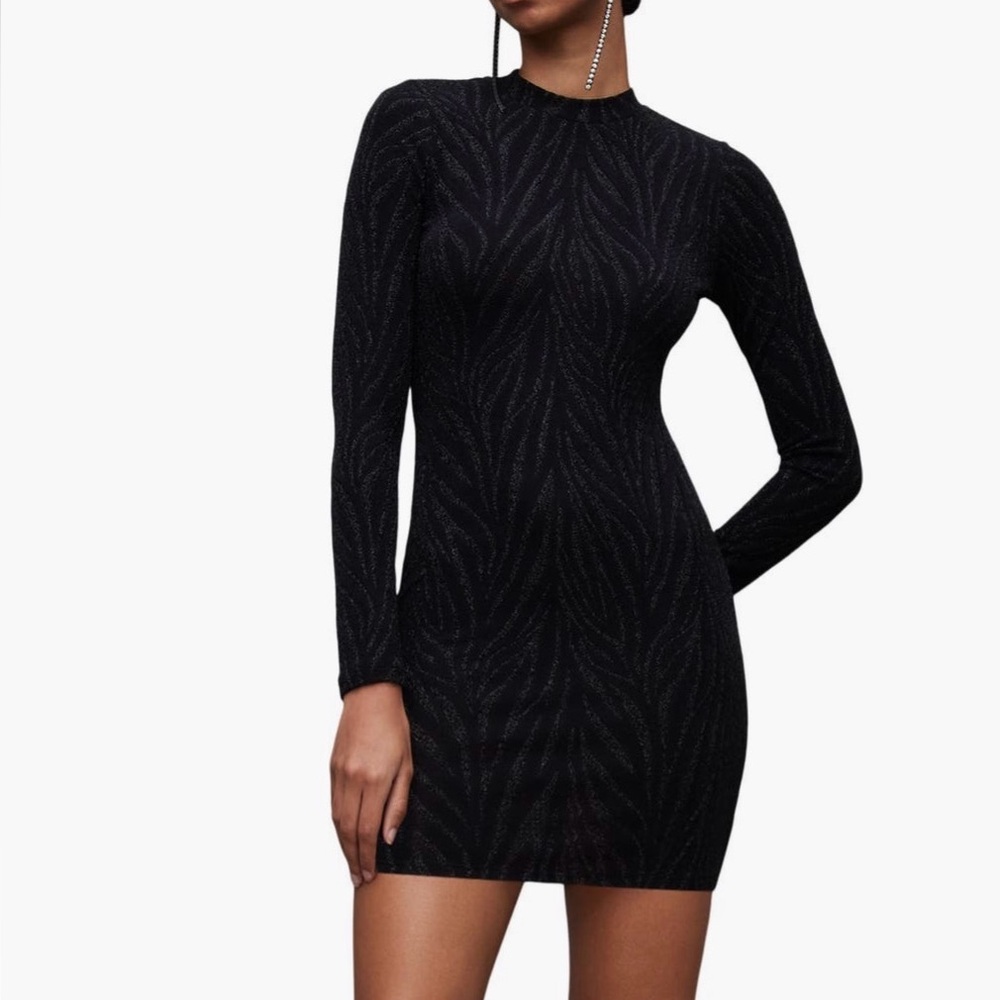 All Saints Black Patterned Long Sleeve Dress